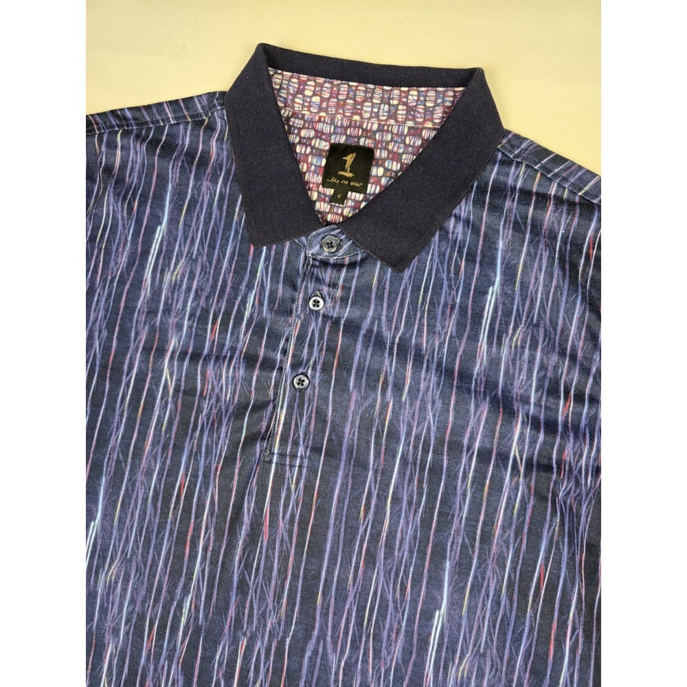 Like No Other Colorful Waves Print Polo Shirt Black Collar Size L